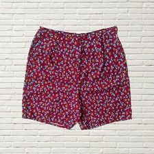 Vintage 60s Hot Shorts - Red Floral Print Side Zip High Rise Boho Hippie Cottage