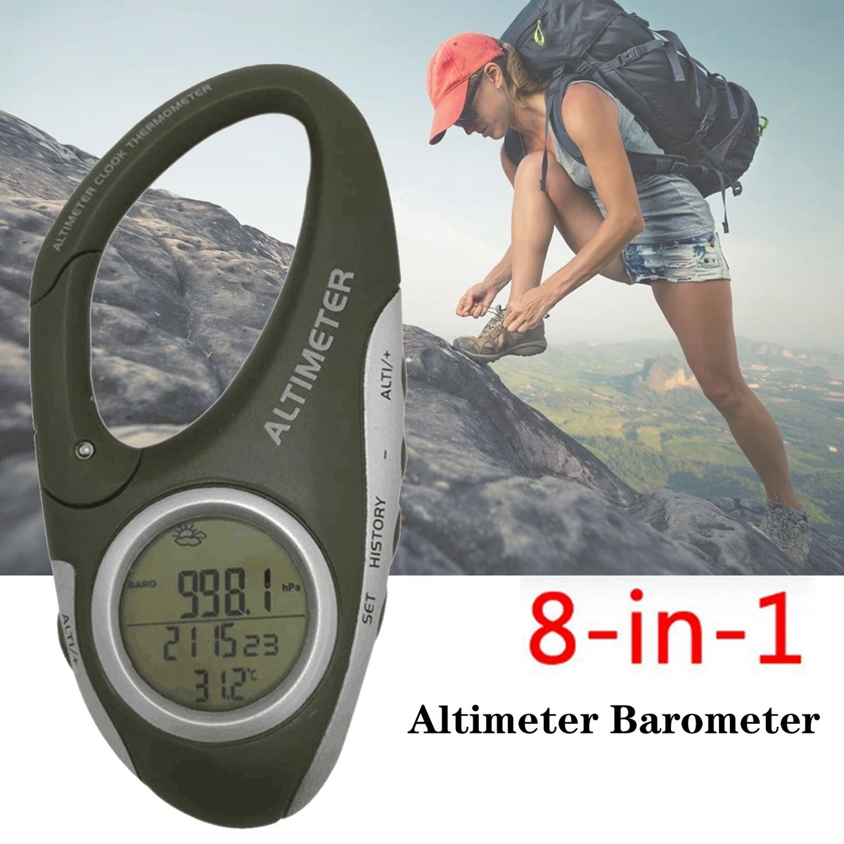 Outdoor Mini Digital Altimeter Barometer Thermometer for Hiking