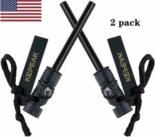 2Pc Fire Starter Flint Steel Striker Survival Kit Ferro Rod Outdoor Camping Tool