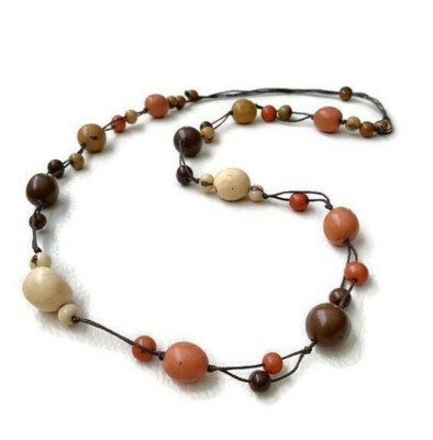 Long Tagua Nut Necklace in Ivory, Beige, Brown and Pink TAG592, Organic Necklace