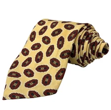 FERRELL REED Silk Necktie Men's Sz 3.5" x 58.5" Yellow Maroon Foulard Tie Church