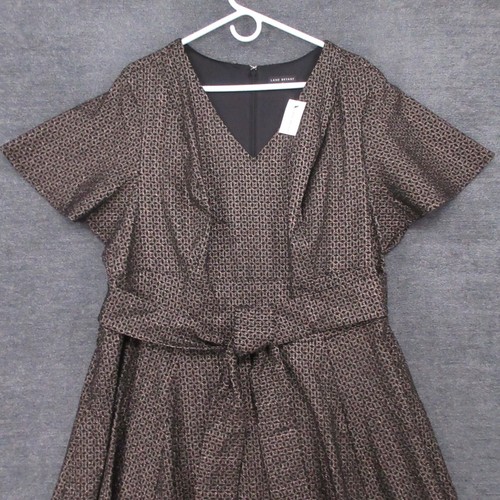 Lane Bryant Dress Womens 22 Fit & Flare Belted Flutter Sleeve Bronze Metallic - Picture 2 of 13