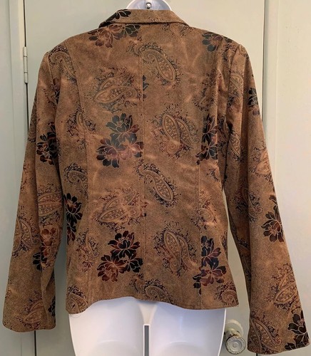 Bamboo Traders Size M Faux Suede Jacket Coat Paisley Floral Brown Earth Tones - Picture 2 of 12