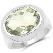 Natural Green Amethyst Gemstone with 925 Sterling Silver Ring for Women's 4370