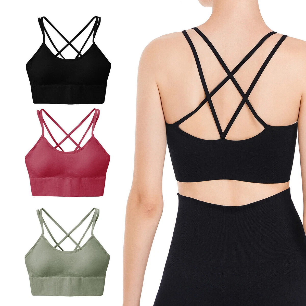 Wireless Sports Bras with Removable Pads - 3 Pack