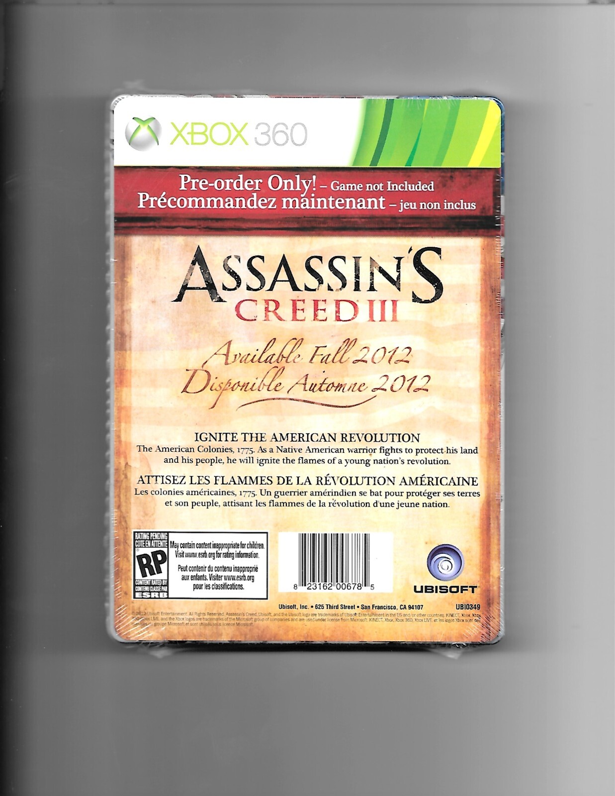 Assassin's Creed III Steelbook Xbox 360 Preorder Game Not Included New