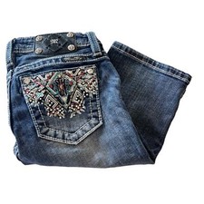 VTG Miss Me Bermuda JEAN SHORTS Girls Sz 12 Rhinestone Southwestern Embroidery