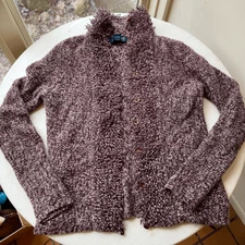 Vintage 70s CountryShop Wool & Angora Marled Knit Burandy Cardigan, S