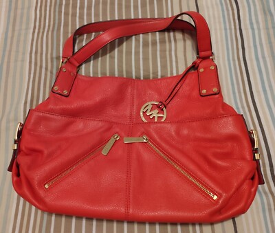 Michael Kors Tasche Echt Leder Rot Leuchtendes Hellrot Gold