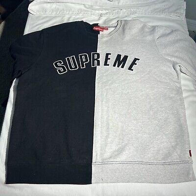 RARE Supreme Split Gray Black Crewneck Sweatshirt FW18 Size RARE Supreme Split Gray Black Crewneck Sweatshirt FW18 Size