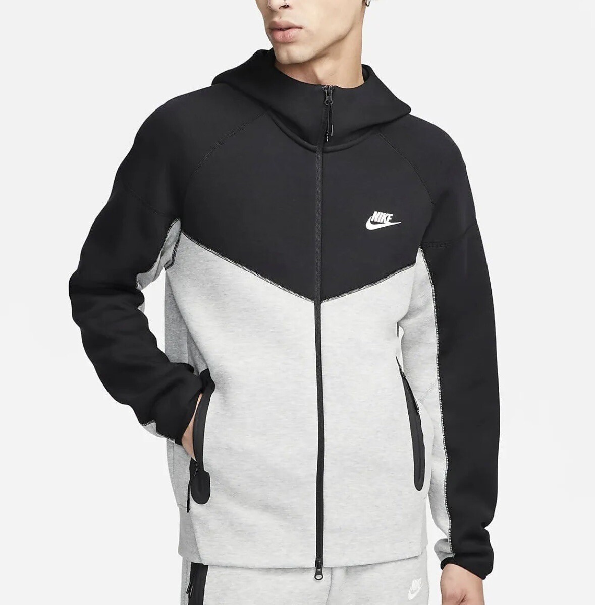 Nike Tech Fleece Full Zip Hoodie Black Grey Mens Medium FB7921-064  