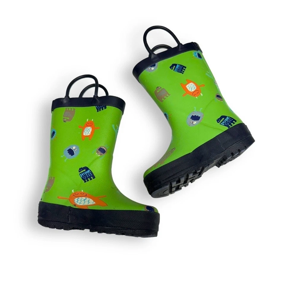 Botas de Lluvia Carter's Niños Talla 5 Verde Azul Marino Naranja Monstruos Pull On Foto 2 de 4