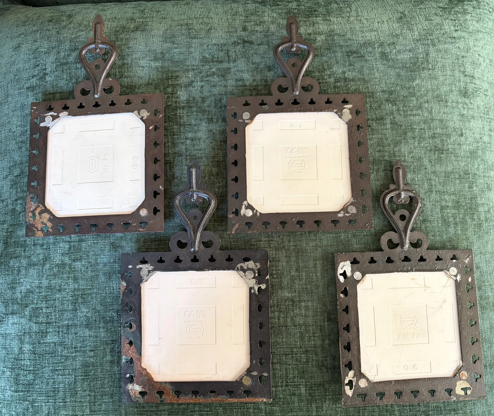 Lot 4 Vtg MCM Cast Iron Tile Trivet Hot Plate Wall Decor Fruit Sunflower Kitchen image 2