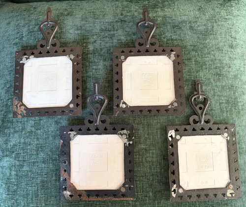 Lot 4 Vtg MCM Cast Iron Tile Trivet Hot Plate Wall Decor Fruit Sunflower Kitchen image 2
