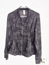 90 Degrees By Reflex Jacket Large Black Gray Camo Fitted Zip Up Active Athletic