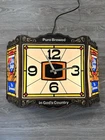 Vintage Heileman’s Old Style Beer Stain Glass Look Light Up Bar Clock Sign 1974