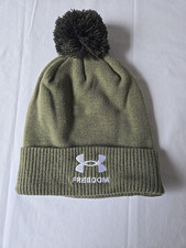 NWOT Under Armour Women's Winter Hat with Pom Solid Army Green Logo One Size