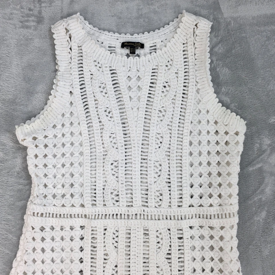 Massimo Dutti Dress Womens M White Crochet Knit Fitted Sheath Midi Boho Resort - Image 2 of 4