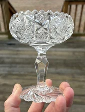 Maple City Cadillac Pattern American Brilliant Cut Glass Mini Compote  5” X 4”