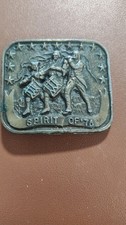 JG03117 VINTAGE 1970s SPIRIT OF '76 ARTWORK BICENTENNIAL PEWTER BELT BUCKLE