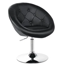 Swivel Round Vanity Chair, Height-Adjustable Tilt Makeup Chair with Back, Bea...