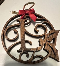 Wood Vine Letter  L  Initial Monogram Wood Christmas Ornament 4  
