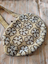 Vintage Walborg Yellow Ivory Flowers Beaded Purse Made In Belgium