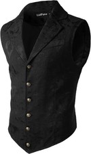 VATPAVE Mens Victorian Suit Vest Steampunk Gothic Waistcoat X-Large, Black