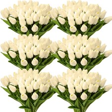 Janinka 100pcs Artificial Tulip Flowers Fake PU Tulips Faux Latex Bouquet Flo...