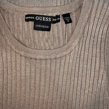 $118 Guess Women Taupe Ribbed Linen Blend Sheath Midi Dress Size Medium