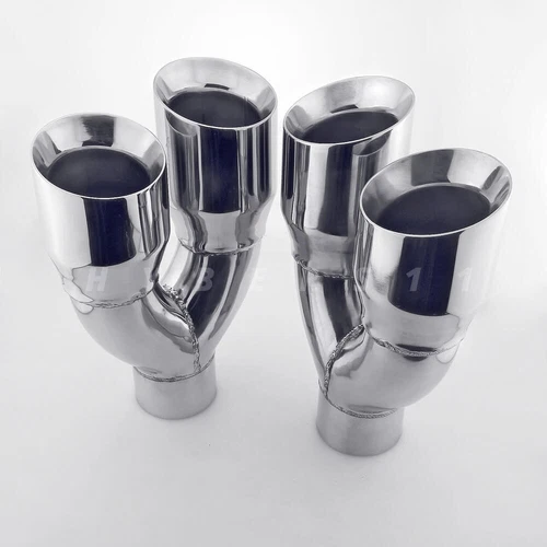3" inlet QUAD 4" Staggered Out Dual Wall Exhaust Tips for Ford Mustang GT 5.0 V8