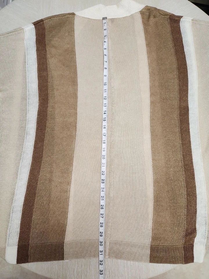 Per Se by Carlisle Open Duster Cardigan Linen LX Brown Color-Block Striped - Image 4 of 4