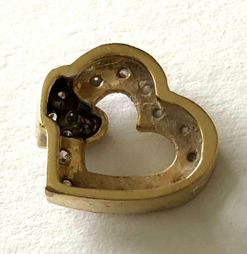 14K Solid Yellow Gold 17 Natural Diamond Gorgeous Ladies Pendant Double Heart - Picture 7 of 9