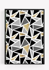 Geometric Print Picture Poster abstract Wall Art Gold Black Grey Design 3  a4/a5