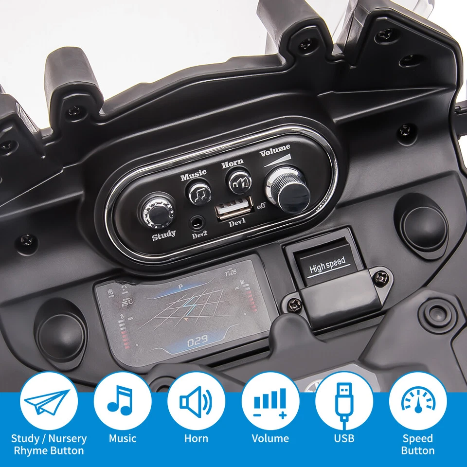 12V Kids Ride On Police Motorcycle with 2 Speed EVA Tire 2 Storage Boxes Lights - Image 2 of 4