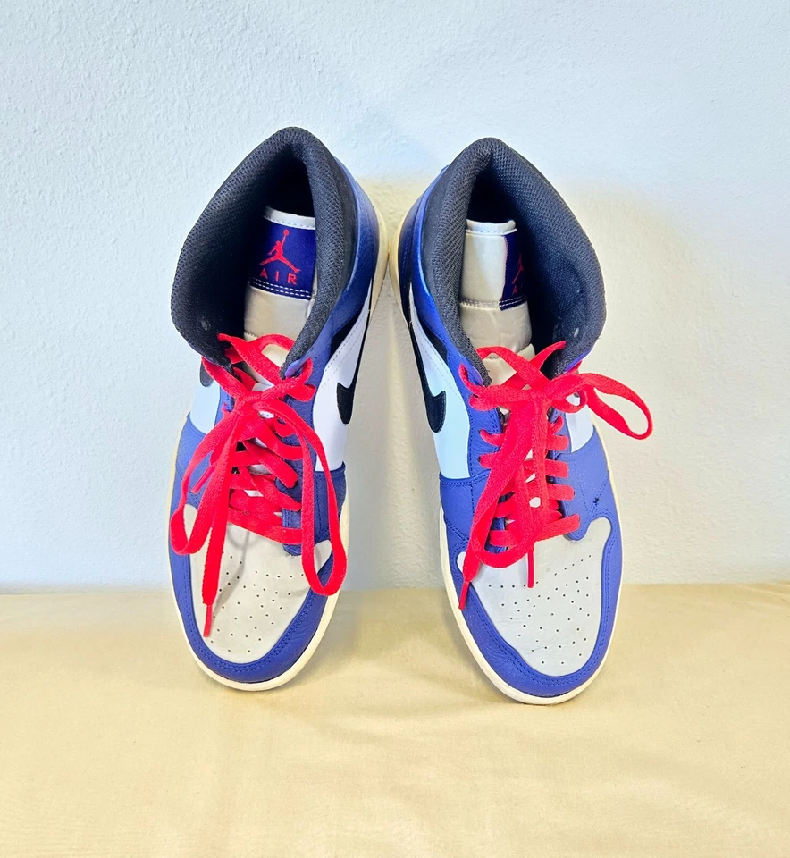 Retro Nike Air Jordan 1 Mid SE Deep Royal Blue Blanco Rojo y Negro Talla 11 Foto 2 de 4