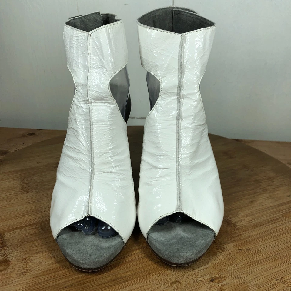 Calleen Cordero Zapatos Mujer 9 Blanco Cuero Tacones Peep Toe Sandalias Hechas en Los Ángeles Foto 3 de 4