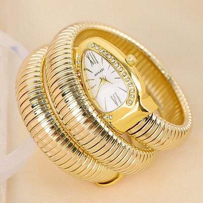 Watch Serpentine Bling Diamond Quartz Watches Women Snake Bracelet DE