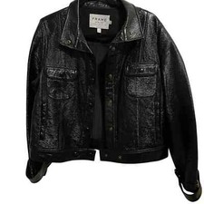 Frame Atelier Lamb Leather Snap Front Trucker Jacket Noir Black Size L