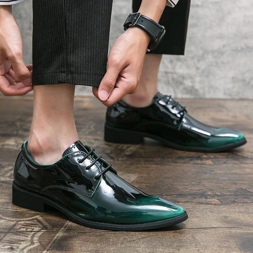 Herren Lackleder Elegant Formell Oxford Business Schuhe Spitz zulaufend Hochzeitsschuhe - Bild 12 von 19