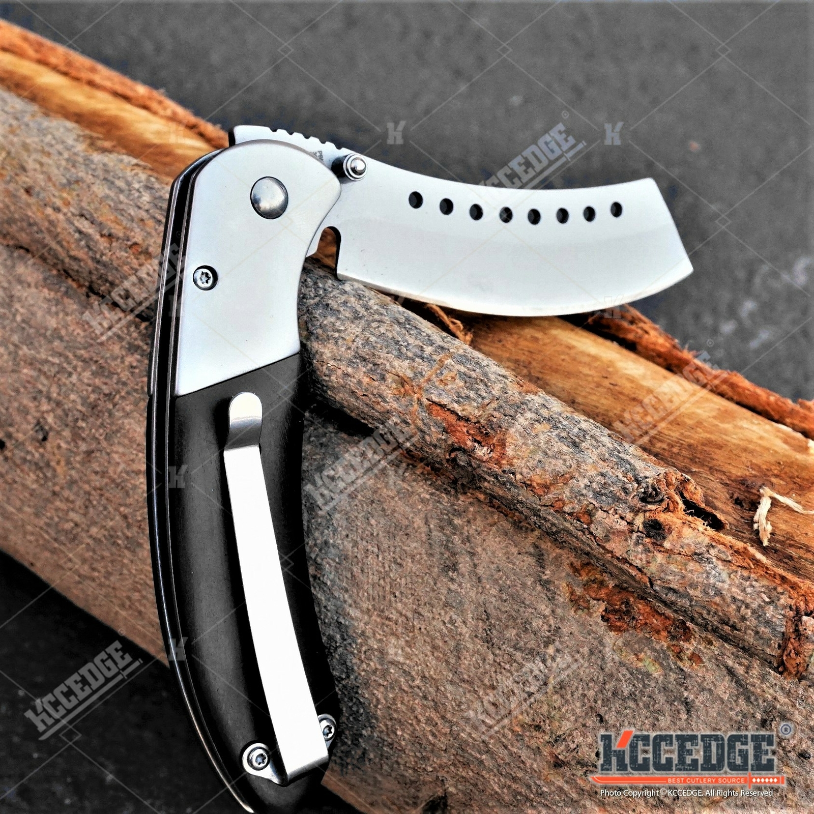 2PC Black Pocket Knife Set CLEAVER + CLEAVER SHAVER STYLE Folding Knife