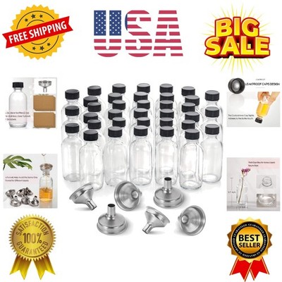 36 Pack, 2 oz Small Clear Glass Bottles w/Lid & 6 Stainless Steel Funnels - 6...
