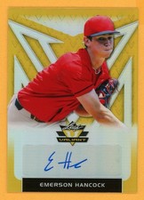 EMERSON HANCOCK 2020 Leaf Valiant Yellow Autograph Rookie Card AUTO SER # /10. rookie card picture