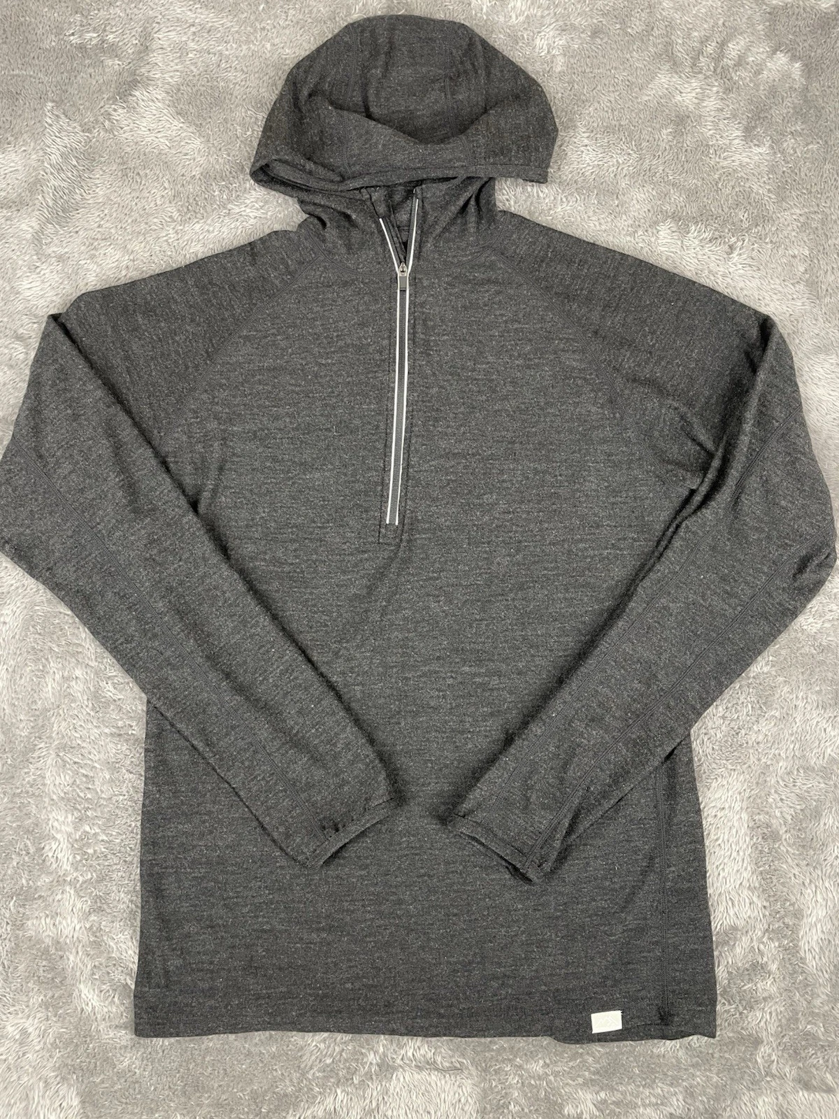 MERINO.TECH-Mens L Gray 100% Merino Wool Hoodie 1/2 Zip Base Layer Thermal