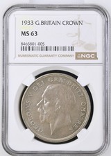 VERY SCARCE 1933 GEORGE V SILVER  WREATH CROWN ONLY 7132 STRUCK SLABBED NGC MS63