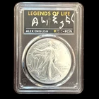 PCGS Legends Of Life Alex English First Strike 2022 Silver Eagle MS70 Signed J94