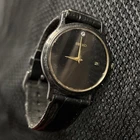 Vintage SEIKO Diamond Ultra Slim Watch Unisex Quartz Black Leather Band