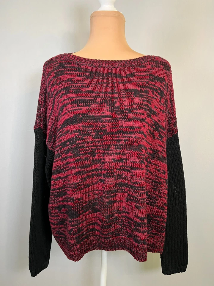 Y2K Grunge Chunky Knit Sweater Womens Small Red Black Indie Alt Goth Freddy-Vibe - Image 2 of 4