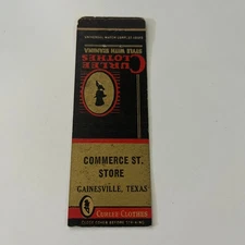 Commerce St Store Curlee Clothes Gainesville TX Vintage Matchbook Cover SMB7-6