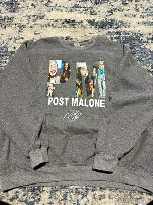 Post Malone Gray Graphic Print Logo Crewneck Pullover Sweatshirt XL Pre-Owned